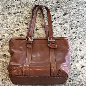 Coach Brown Leather Tote Bag with Buckle Details